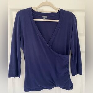 Lilla P Blue Wrap Blouse with 3/4 Sleeves